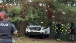 Man, young girl hurt after car crashed into woods in Peabody